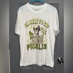 White Graphic Tee with Skeleton Design